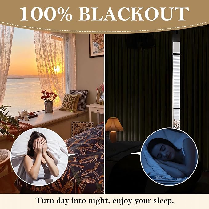 RYB HOME 100% Blackout Linen Curtains 84 inches Long 2 Panels Set, Thermal Insulated Privacy Natural Faux Linen Boho Farmhouse Curtain Panels for Living Room Bedroom, 52" W x 84" L, Beige
