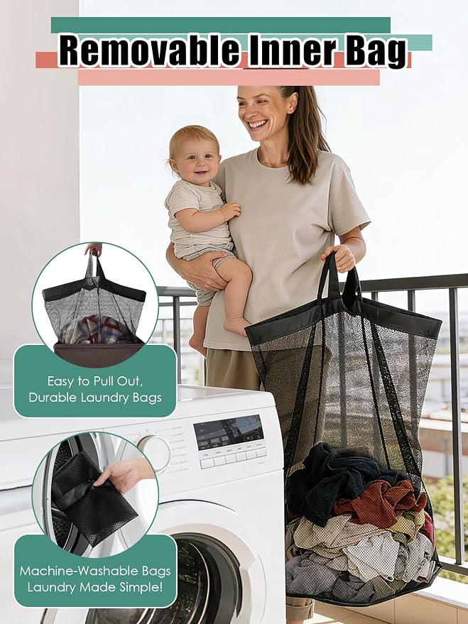 WTREE Laundry Hamper with Lid, Reinforced Sturdy Clothes Hamper with Anti-Puncture Base, Large Collapsible Laundry Basket with Removable Liner Bag, Tall Dirty Clothes Bin for Family, 100L Chocolate