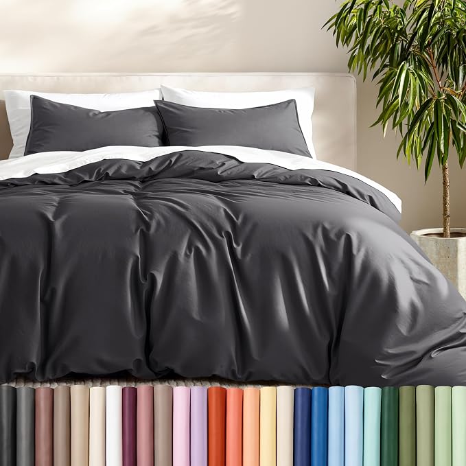 Bare Home Duvet Cover Set 1800 Ultra-Soft (Queen, Forged Iron Grey) | Lightweight, Cooling, Breathable, Premium 1800 Ultra-Soft, All-Season