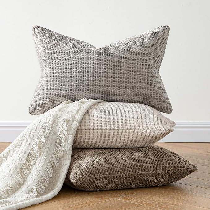 MIULEE Decorative Couch Throw Pillow Covers 20x20 Inch Neutral Khaki 2 Pack | Modern Boho Accent, Soft Chenille Pillow Covers, Farmhouse Cushion Cases for Home Decor Bed Sofa Living Room