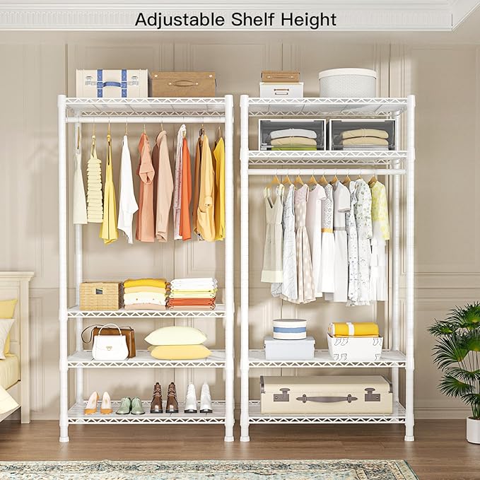 Ulif H2 Heavy-Duty Portable Closets, 4-Tier Freestanding Garment Rack Suit for Small Space and Corner, Closet Organizer System Portable Closet Wardrobe, Max Load 500 LBS, White | Metal Closet System for Hanging Clothes with Shelves and Hangers, Clothin...