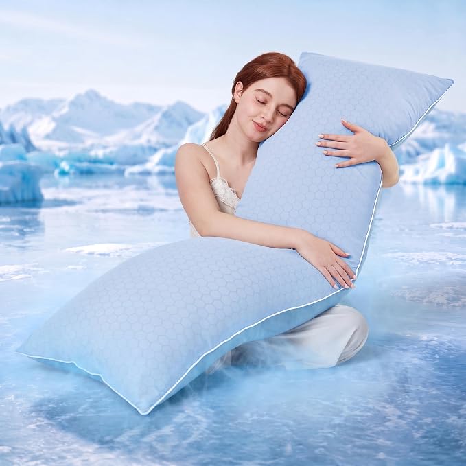 YZ HOME Cooling Body Pillow for Adults,Cold Touch Fabric(Bule,20"x54") | Body Pillow for Side Sleeper,Shredded Memory Foam,Removable Washable Cover