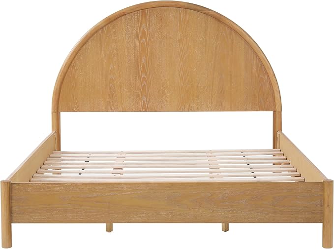 Christopher Knight Home Elsinore Queen Size Bed Frame with Arched Headboard, Modern Wooden Platform Bed, Wood Bed Support and Slats, No Box Spring Needed, Queen Size Beds for Adult, Natural Oak