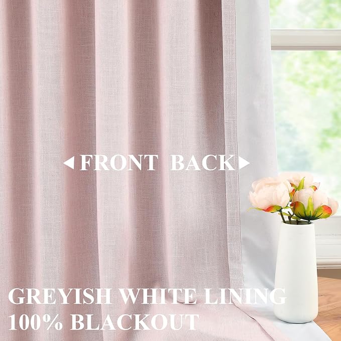 Vision Home Soft Pink Pinch Pleated Full Blackout Curtains Linen Blended Room Darkening Curtain Panels 84 inch for Living Room Bedroom Thermal Insulated Pinch Pleat Drapes with Hooks 40" Wx84 Lx2