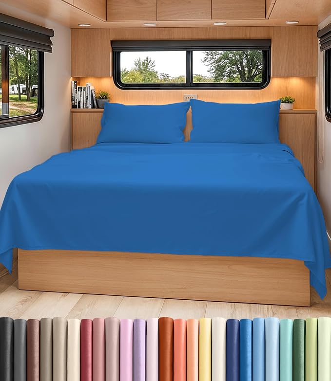 Short Queen Size 4 Piece Bed Sheet Set - RV Short Queen Sheets - Royal Blue | Ultra-Soft, Breathable & Cooling Bed Sheets Set with Deep Pockets, Hotel Luxury Bedding for Women & Men, Wrinkle & Fade Free
