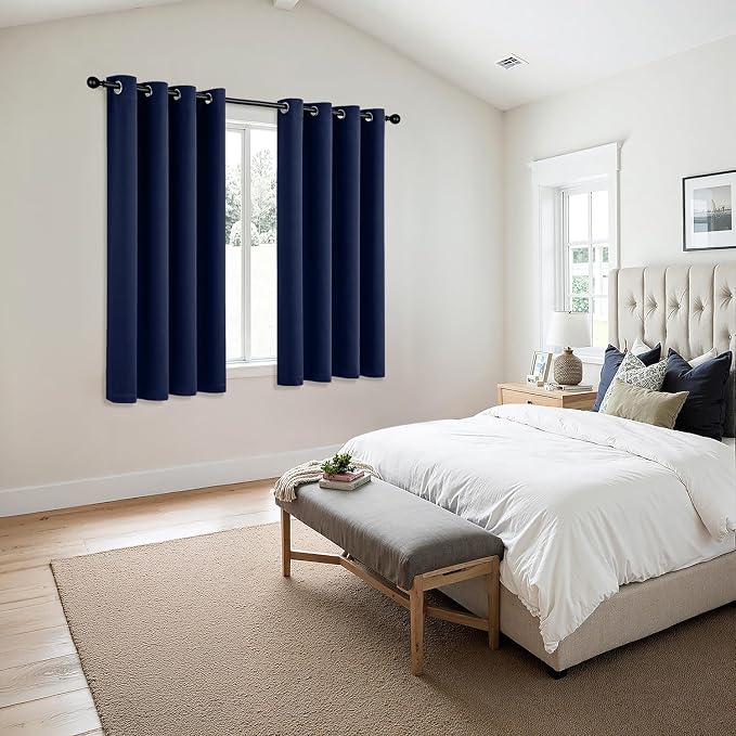 MIULEE Blackout Curtains for Bedroom 2 Panels 50 x 63 Inch Long Navy Blue | Thermal Insulated, Living Room Darkening Grommet Drapes, Noise Reducing, Light Blocking Window Treatments