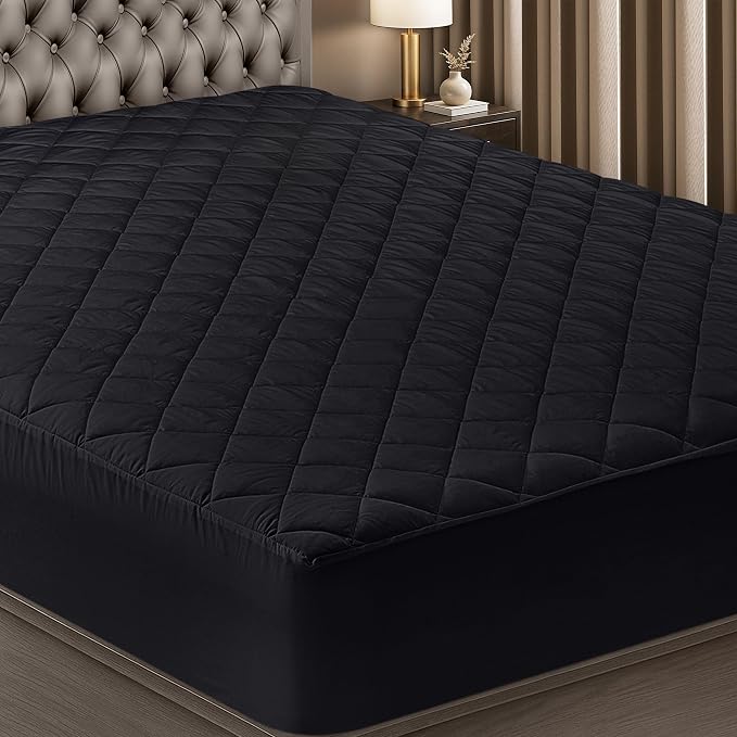 Quilted Fitted Mattress Pad, King Mattress Protector Topper with Deep Pocket Stretches up to 16 Inches, Machine Washable Mattress Cover by Utopia Bedding (Black) | Soft Breathable Fitted Mattress Cover, Noiseless, Deep Pockets & Machine Washable for Ho...