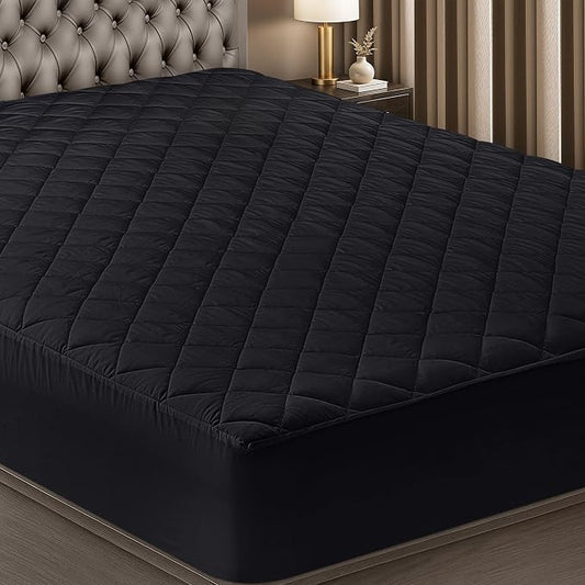 Quilted Mattress Pad, Twin Mattress Protector Topper fits 16" Deep, Black | Soft Breathable Fitted Mattress Cover, Noiseless, Deep Pockets & Machine Washable for Home & Hotels by Utopia Bedding