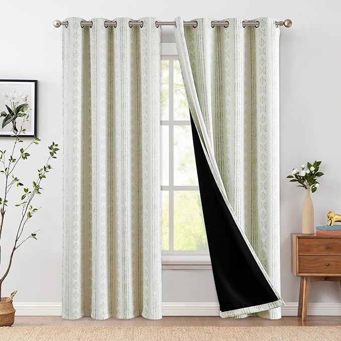 jinchan Boho Blackout Curtains 108 Inches Long for Bedroom Living Room | Sage Green on Beige Geometric Printed Grommet Curtains Room Darkening Thermal Insulated Window Treatments 2 Panels