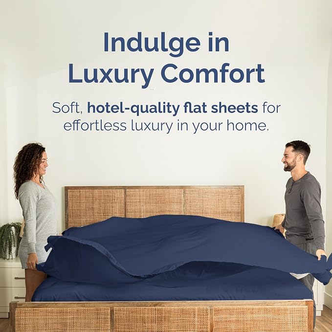 Full Flat Sheet - Single Top Flat Sheet Only - Soft & Cooling - Navy Blue | Hotel Luxury Top Flat Sheet Only, Ultra-Soft, Breathable & Cooling, Fade & Wrinkle Free, Easy-Care, Stain & Shrink Resistant