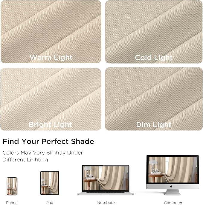 CUCRAF Light Beige Blackout Curtains 108 inch Length 2 Panels Set, Rod Pocket Room Darkening Drapes for Bedroom Living Room, Insulated Thermal Light Blocking Window Curtain (W52 x L108 Inch)