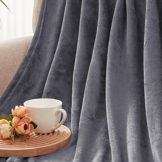 Exclusivo Mezcla Soft Fleece Throw Blanket for Couch, Dark Grey | 50x60 Inches, Double-Sided Brushed Flannel, Lightweight Plush Cozy Blanket for Home Decor, All Season, Machine Washable