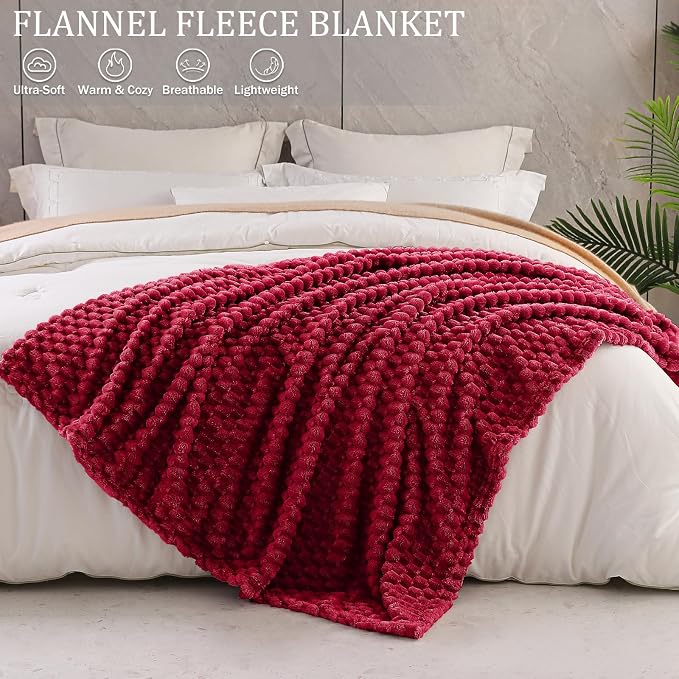 Exclusivo Mezcla 3D Fleece Twin Size Blanket for Bed, Deep Red | Extra Soft Fuzzy Plush Lightweight Bed Blankets, Cozy Fluffy Decorative Blankets for All Seasons, 60x80 Inches