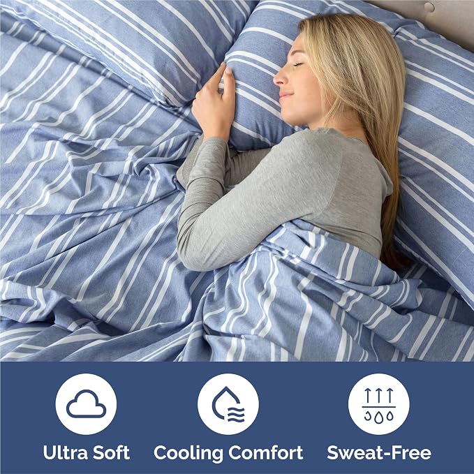 King Size 4 Piece Sheet Set - Breathable & Cooling Sheets - Blue Stripes | Hotel Luxury Bed Sheets for Women & Men, Deep Pockets, Easy-Fit, Extra Soft and Wrinkle Free Sheets, Oeko-Tex Bed Sheet Set