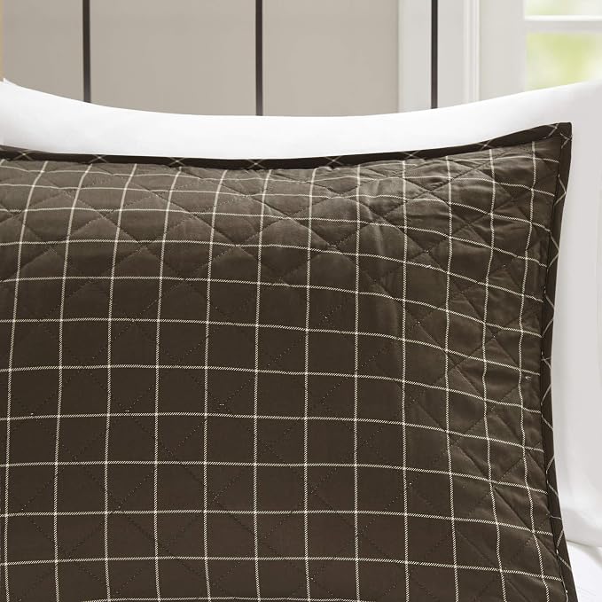 Madison Park Reversible Quilt Cabin Lifestyle Plaid Design - All Season, Breathable Coverlet Bedspread Bedding Set, Matching Shams, Timber Black/Brown King/Cal King(104"x94") 3 Piece | Diamond Quilted, Reversible Coverlet Set, Plush Cotton Filled, Ligh...