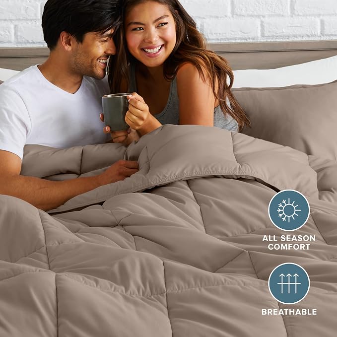 Bare Home Comforter Set - 1800 Ultra Soft (Oversized King, Taupe) | All-Season, Breathable, Hypoallergenic, Premium 1800, Warm, Cozy