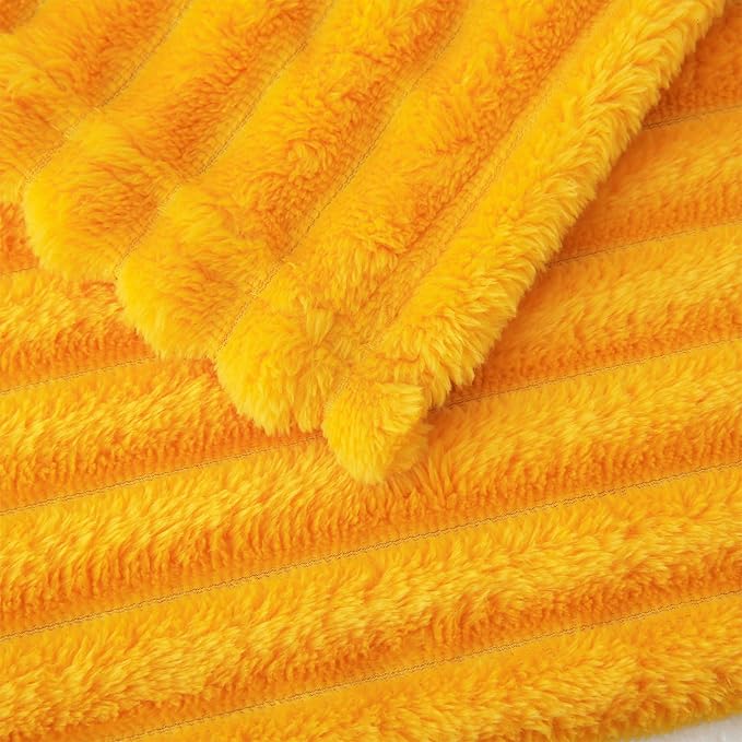 Gold Fleece Throw Blanket 50”×60” for Couch Sofa Livingroom | Super Soft Cozy Plush Microfiber Flannel Bed Blanket Striped Design Lightweight Home Decor Gifts for Adults Mom Women