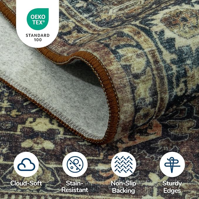 Area Rugs 8 x 10 for Living Room,Large Washable Carpet Dark Brown | Durable Stain Resistant,Kid Pet Friendly,Compatible with All Vacuums,0.25inch Low Pile for Bedroom Dining Room Home Office