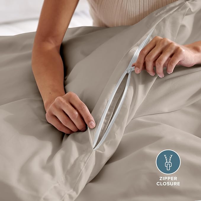 Bare Home Duvet Cover Set 1800 Ultra-Soft (California King, Khaki) | Lightweight, Cooling, Breathable, Premium 1800 Ultra-Soft, All-Season