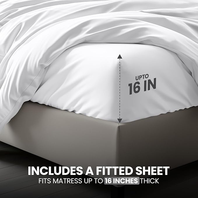 Utopia Bedding Duvet Cover Queen with Fitted Sheet (60x80) - 2 Pillow Case Standard - All Season Luxury Bed in a Bag with Zippered Duvet Cover - No Comforter (White)