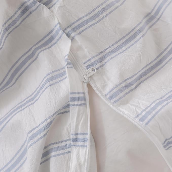 BESTOUCH Striped Cotton Duvet Cover Set Linen Feel Super King Plus | 100% Washed Cotton, Soft Wrinkle Texture, Hidden Zipper, 8 Ties, Breathable Lightweight Durable Comfy, 3 Pcs No Insert