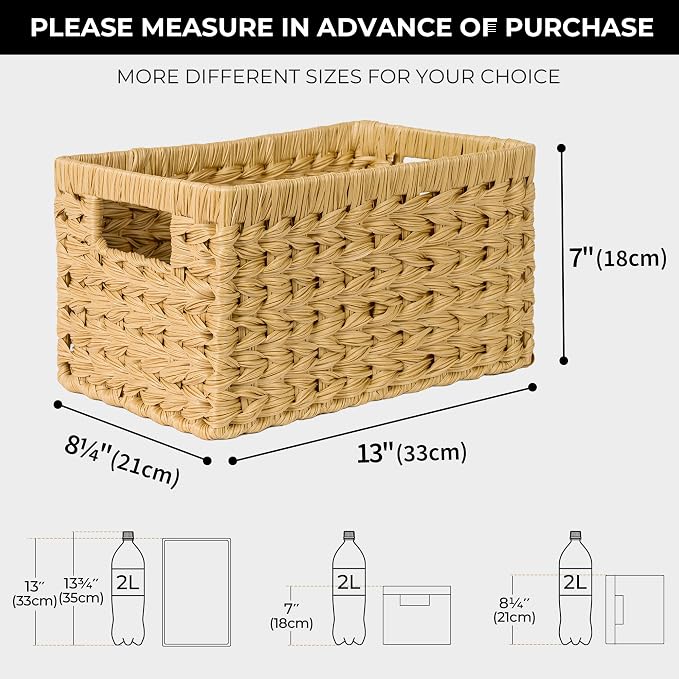 GRANNY SAYS Wicker Storage Baskets, Waterproof Woven Baskets, 2-Pack | Plastic Woven Baskets for Shelves, Wicker Baskets with Handles, Wicker Storage Baskets for Shelves, Woven Baskets for Storage