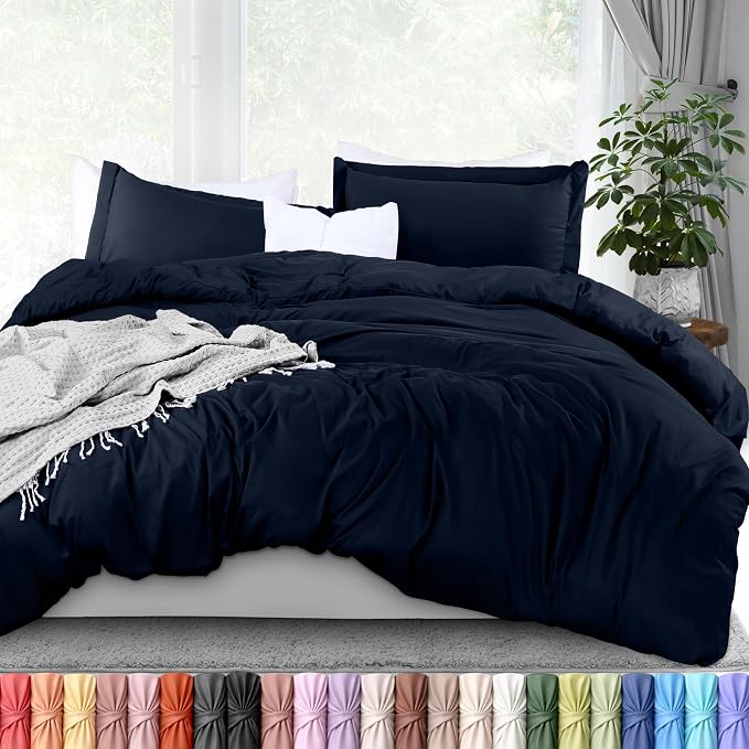 Utopia Bedding Duvet Cover King Size - 1 Comforter Cover with 2 Pillow Shams - 3 Pieces Bedding Duvet Cover with Zipper Closure - Soft Brushed Microfiber, 104 X 90 Inches (Navy)