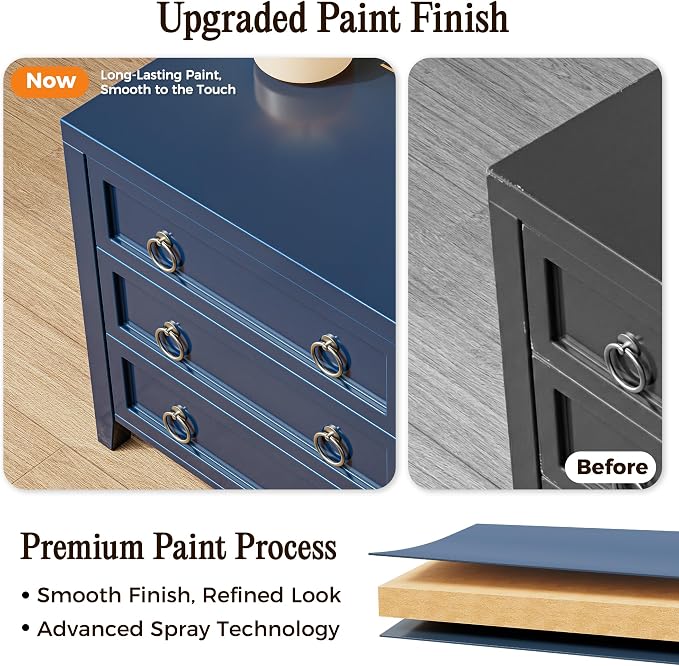 Huuger Paint Night Stand with Charger Station, 3 Drawer Nightstand Set of 2 | Larger Wider Bedside Table with USB-C Port, Modern End Table, for Bedroom, Living Room, Blue Nightstand