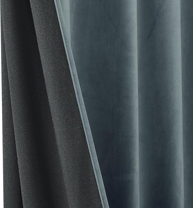 RYB HOME Velvet Curtains 90 inches Long for Sliding Patio Door | Thermal Insulated， Privacy UV Heat Blocking, Back Tab, Room Divider for Space Separation, W62 x L90, Dusty Blue, 2 Panels