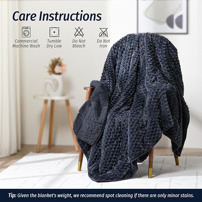 Fleece Weighted Blanket for Adults 60" x 80" 20lbs Fuzzy Blankets Grey-blue | Soft Queen Size Sherpa Weighted Blankets, 3D Imitation Turtle Shell Warm Jacquard Flannel Heavy Blanket for Couch and Bed