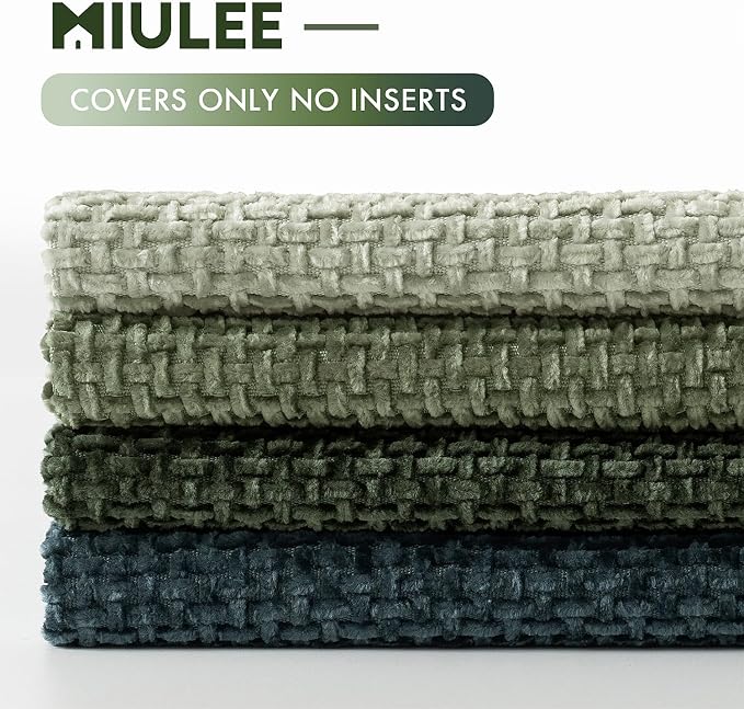 MIULEE Soft Decorative Chenille Pillow Covers Green Navy 20x20 Pack of 4 | Nordic Home Decor, Moody Green–Navy Set, Couch Throw Pillows, Farmhouse Boho Cushion Covers for Sofa Bed Living Room