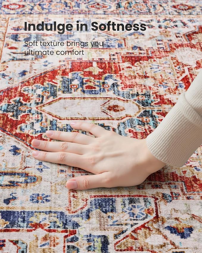 AMADA HOMEFURNISHING 5x7 Area Rugs, Washable Living Room Rug Low-Profile with Non-Slip Backing & Durable Edge Binding, Vintage 5x7 Rugs for Living Room, Bedroom, Dinning Room