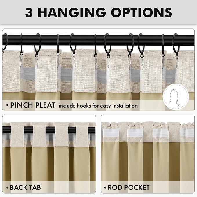 MIULEE 100% Blackout Linen Curtains 42 x 72 Inch Linen Beige 2 Panels | Thermal Insulated, Room Darkening Drapes for Bedroom Living Room, Back Tab Rod Pocket Pinch Pleated, Solid Luxury Decor