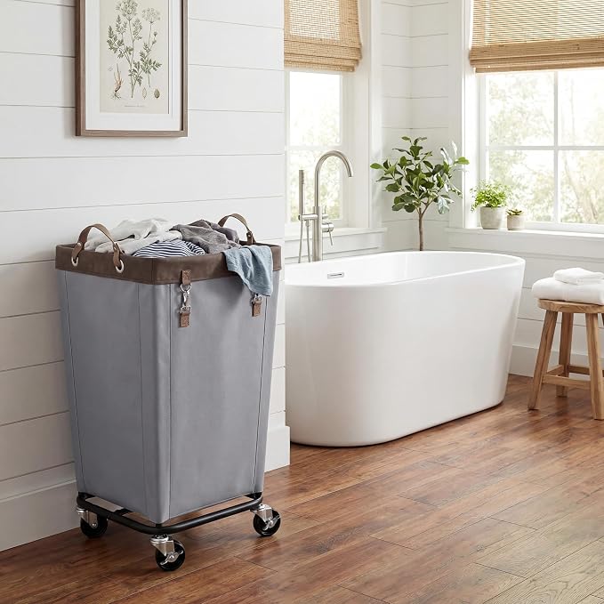 StorageWorks 160L Laundry Basket with Wheels, Rolling Hampers for Clothing | Light Grey Laundry Basket with Wheels, Metal Frame & Handles, Rolling Hamper for Bedroom, Bathroom, Dorm, Hotel
