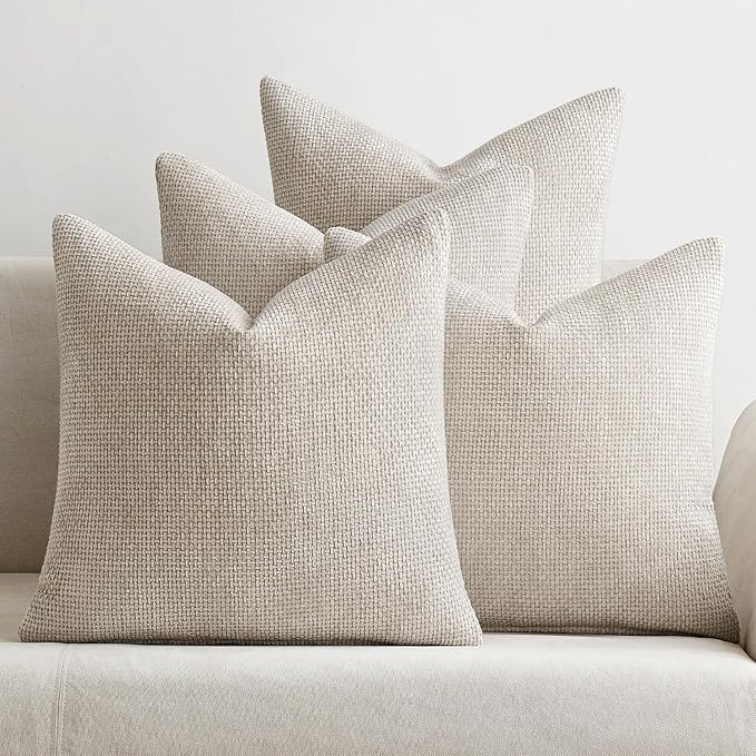 MIULEE Soft Decorative Chenille Pillow Covers Cream 20x20 Pack of 4 | Modern Home Decor, All Same Cream Color Set, Couch Throw Pillows, Farmhouse Boho Cushion Covers for Sofa Bed Living Room