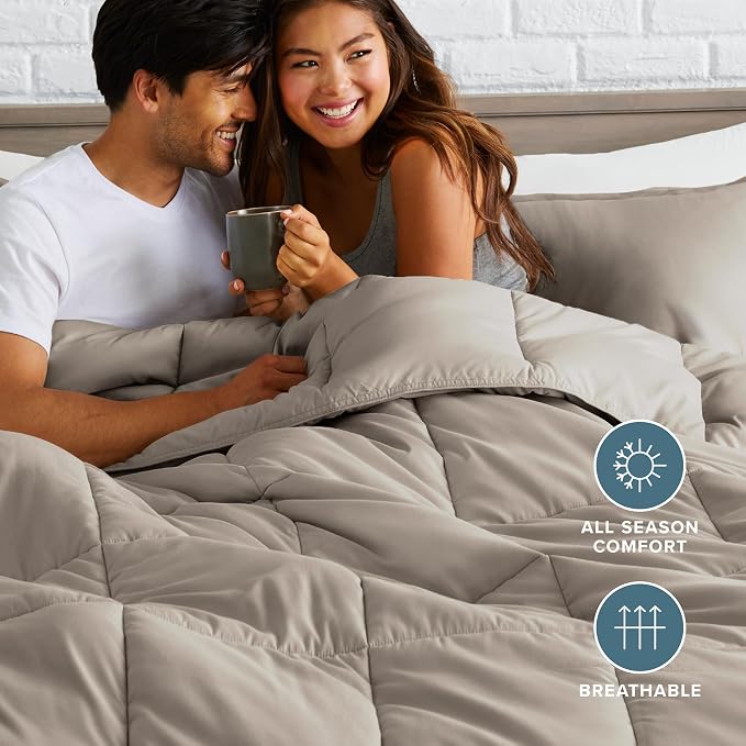 Bare Home Comforter Set - 1800 Ultra Soft (King/Cal King, Khaki) | All-Season, Breathable, Hypoallergenic, Premium 1800, Warm, Cozy
