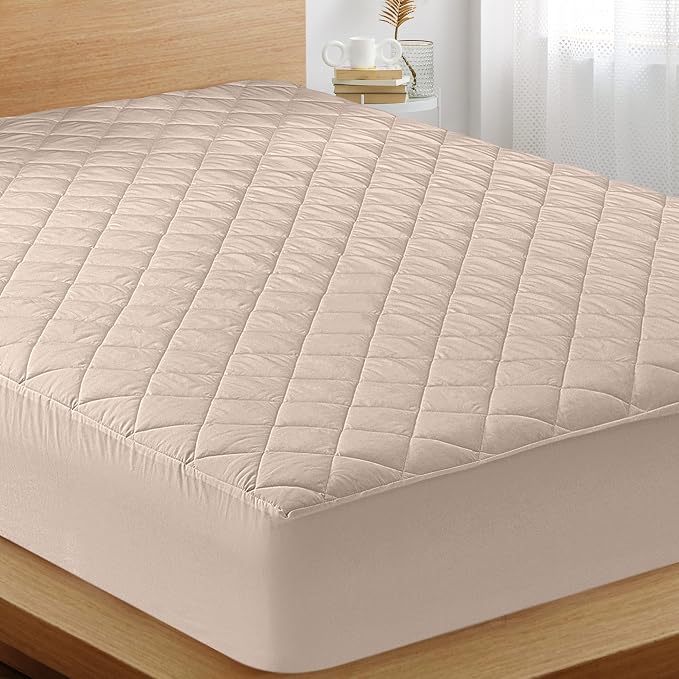 Quilted Fitted Mattress Pad, King Mattress Protector Topper with Deep Pocket Stretches up to 16 Inches, Machine Washable Mattress Cover by Utopia Bedding (Beige) | Soft Breathable Fitted Mattress Cover, Noiseless, Deep Pockets & Machine Washable for Ho...