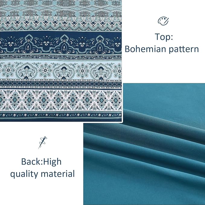 Cottolester Boho Blue Comforter Set Queen Size 8 Pieces,Teal Blue Comforter Bohemian Striped Bed in A Bag,Soft Microfiber Bedding Set for All Seasons