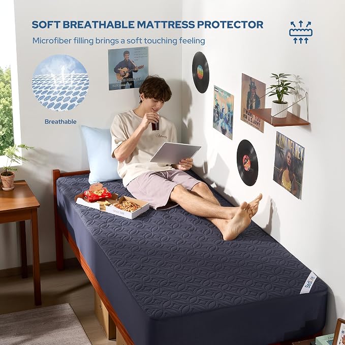 2 Pack Waterproof Mattress Protector Twin XL, Deep Pocket, for College Dorm | Bedlore Soft Breathable Bed Mattress Cover Pad, Fits 6-15 Inch Deep Mattresses, Ideal for Bedroom, Hotel, Navy Blue