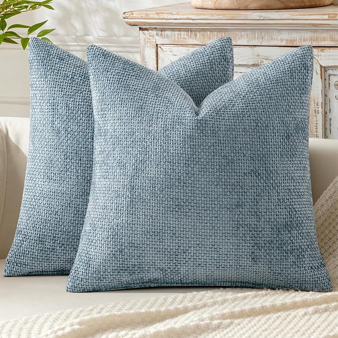 MIULEE Decorative Coastal Blue Euro Sham Pillow Covers 24x24 Inch 2 Pack | Modern Boho Accent, Soft Chenille Pillow Covers, Farmhouse Cushion Cases for Home Decor Bed Sofa Living Room