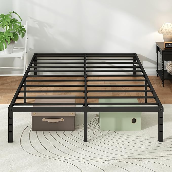 Metal Platform Bed Frame Full Size, 16 Inch Height with Heavy Duty Steel Support, No Box Spring Needed, Easy Assembly and Underbed Storage,Black