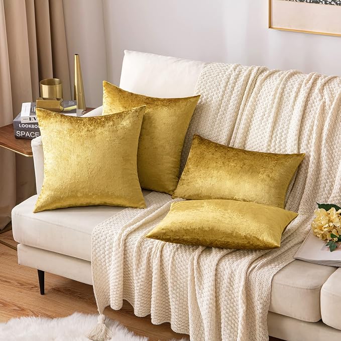 MIULEE Velvet Throw Pillow Covers 18x18 Inch Pack of 2 Golden | Soft Solid Decorative Pillow Covers, Modern Luxury Home Decor, for Couch Chair Sofa Bedroom Livingroom