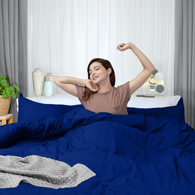 Duvet Cover King, 3 PC Cotton Like PolyesteR, Zipper Closure, Royal Blue | Extra Soft and Breathable, Wrinkle & Fade Resistant, Includes Duvet Cover and 2 Pillow Shams, Comforter Not Included, OekoTex