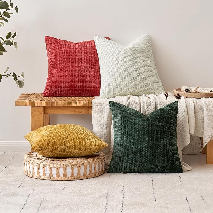 MIULEE Decorative Couch Throw Pillow Covers 18x18 in Pure White 2 Pack | Modern Boho Accent, Soft Chenille Pillow Covers, Farmhouse Cushion Cases for Home Decor Bed Sofa Living Room