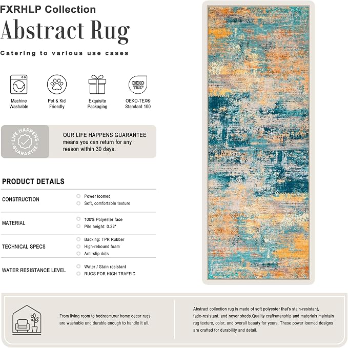 3x8 Washable Runner Rug：Modern Abstract Soft Carpet Rosy Haze | For Hallway, Bedroom, Kitchen, Laundry, Bathroom,Door Mat,Modern Abstract,Machine washable,Non-Slip,Stain Resistant,Indoor