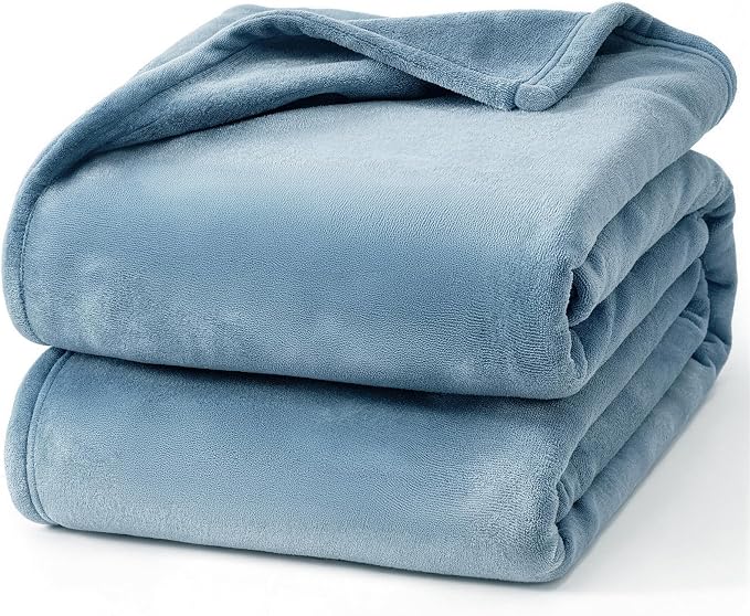 Hansleep Throw Washed Blue Fleece Blanket, Soft Flannel Bed Blanket | Fuzzy Cozy Blanket 50x60 Inches, Multi-use for Bed, Sofa, Couch, Travel, Camping, All Season Warm Lightweight Cover