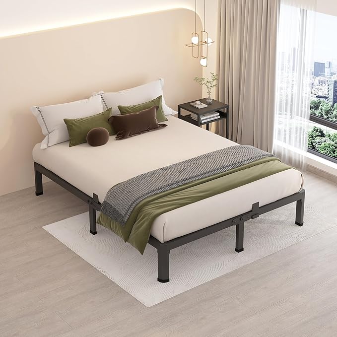 MAF 7 Inch Queen Metal Platform Bed Frame with Round Corner Legs | Mattress Slide Stopper, 3000 LBS Heavy Duty Steel Slats Support, Noise Free, No Box Spring Needed, Easy Assembly, Anti-Slip