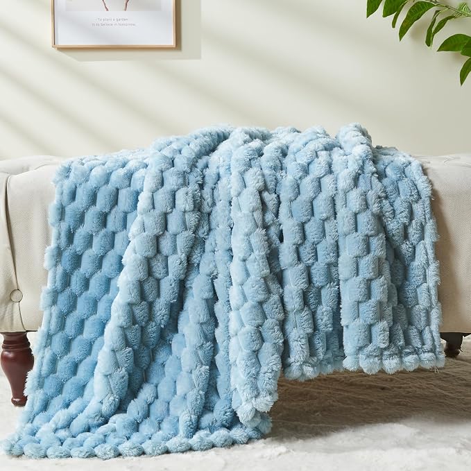 NEWCOSPLAY Fleece Clouds Cozy Twin Blanket for Couch, Blue, 60"x80" | Premium Silky Flannel Blanket, Soft Lightweight Fluffy Throw Blanket for Bed Sofa Decor, Gift for All Season Use