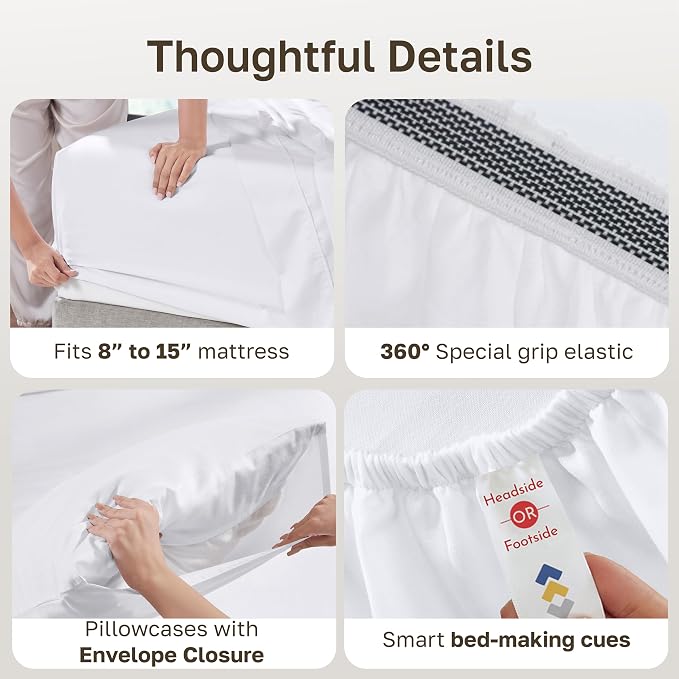 California Design Den 2 Pack Organic Cotton Queen Size Sheets Deep Pocket | GOTS Certified, Lightweight Crisp & Airy Percale For Hot Sleepers, 15" Deep Pocket, All-around Elastic - Bright White
