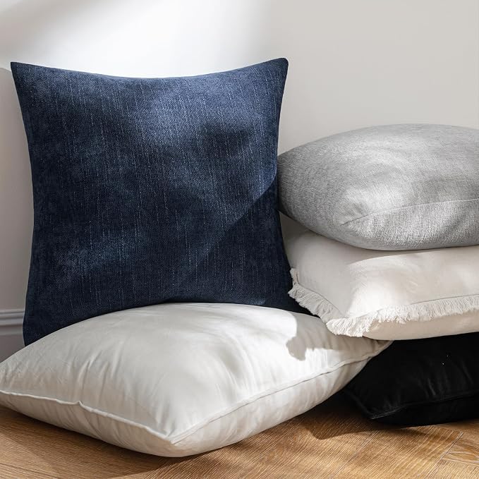 MIULEE Textured Chenille Throw Pillow Covers 18x18 Inch Dark Blue | Pack of 2 Decorative Soft Throw Pillows, Solid Textured Cushion Covers, Modern Home Decor for Couch Sofa Bedroom Living Room